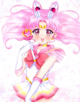 Rule 34 | bishoujo senshi sailor moon, bishoujo senshi sailor moon supers, bow, brooch, chibi usa, choker, circlet, cone hair bun, double bun, elbow gloves, erni 1232, gloves, hair bun, hair ornament, heart, heart brooch, heart choker, highres, jewelry, long hair, magical girl, multicolored skirt, multiple girls, parted bangs, pink hair, pink moon stick, pink sailor collar, sailor chibi moon, sailor collar, sailor senshi uniform, skirt, smile, super sailor chibi moon, twintails, white gloves