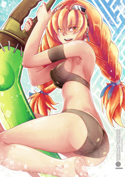 1girl absurdres aika_(eternal_arcadia) ass bra braid breasts butt_crack eternal_arcadia gensox goggles goggles_on_head highres legs medium_breasts orange_hair panties sega thighs twin_braids underwear