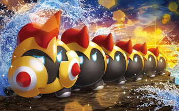 blue_sky cliff cloud cloudy_sky creature falinks full_body gen_8_pokemon helmet lens_flare nintendo no_humans official_art pokemon pokemon_(creature) pokemon_tcg serious shield sky standing sun third-party_source tsutsui_misa twilight water