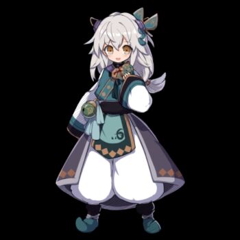1boy :d black_background blue_boots boots brown_eyes child full_body grass grey_hair hair_between_eyes hair_ornament highres holding long_hair long_sleeves looking_at_viewer low-tied_long_hair merc_storia merc_storia_art_team official_art open_mouth pants puffy_pants sidelocks simple_background sleeves_past_wrists smile solo standing tachi-e white_hair wide_sleeves yule_(merc_storia)