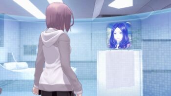 1girl 3d bed fate/grand_order fate_(series) game_screenshot holographic_monitor leonardo_da_vinci_(caster)_(fate) leonardo_da_vinci_(fate) mash_kyrielight my_room_(chaldea)_(fate) science_fiction towel