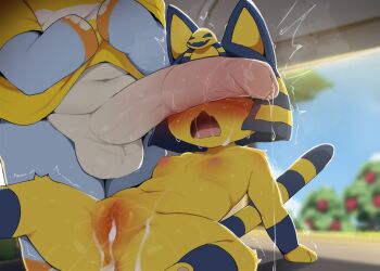 1boy 1girl after_rape animal_crossing animal_ears ankha_(animal_crossing) blue_hair blush body_fur breasts can&#039;t_see_the_haters cloud commentary completely_nude cum cum_on_body cum_on_pussy dagasi dizzy_(animal_crossing) erection furry furry_female furry_male furry_with_furry highres imminent_rape kodomo_doushi loli meme nintendo nipples nude penis penis_awe penis_on_face penis_over_eyes pussy rape short_hair shota sitting sky small_breasts sweat tail uncensored yellow_fur