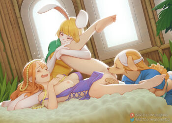 2020 3girls alternate_costume animal_ears barefoot bartolomeobari beads blush breasts carrot_(one_piece) cleft_of_venus closed_eyes cunnilingus dog_ears dog_girl female_focus fff_threesome full_body furry furry_female furry_with_non-furry group_sex headband interspecies lap_pillow leg_lift leg_up long_hair lying medium_breasts mink_tribe moaning multiple_girls nami_(one_piece) nami_(one_piece)_(zou) naughty_face nipples official_alternate_costume on_back one_breast_out one_piece open_mouth oral orange_hair pussy rabbit_ears rabbit_girl smile threesome toes uncensored very_long_hair wanda_(one_piece) wide_hips window yuri