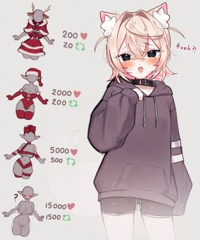 1girl @_@ absurdres alternate_costume animal_ear_fluff animal_ears black_collar black_hoodie black_shorts blonde_hair blue_eyes bush collar commentary dog_ears dog_girl english_commentary fang highres hololive hololive_english hood hoodie looking_at_viewer medium_hair meiwowowo mococo_abyssgard open_mouth pink_streaks shorts skin_fang smile solo two_side_up virtual_youtuber