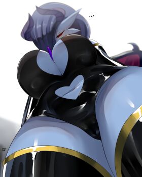... 1girl arms_behind_back bare_shoulders bat_wings belly between_breasts black_gloves black_leotard black_skin black_thighhighs blue_hair blue_skin blurry blurry_background blush bob_cut body_blush bodysuit breasts cameltoe cleavage cleavage_cutout clothing_cutout colored_skin commission corruption demon demon_girl demon_horns demon_wings elbow_gloves expressionless eyelashes female_focus from_below gardevoir gen_3_pokemon gloves glowing glowing_eyes gold gold_trim hair_over_one_eye heart heart_cutout highres horns huge_breasts latex latex_bodysuit latex_gloves latex_leotard legs leotard long_arms long_eyelashes long_legs looking_at_viewer looking_down monster monster_girl navel navel_cutout nintendo pixiv pixiv_commission pixiv_id pixiv_username pokemon pokemon_(creature) purple_skin red_eyes sana!rpg shiny_clothes shiny_skin short_eyebrows short_hair signature solo tagme thick_eyelashes thick_thighs thighhighs thighs thin_eyebrows underboob white_background wings