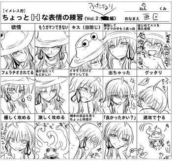 1futa aku_(dejigiga) chart multiple_expressions flat_chest futanari greyscale hat implied_futanari lupin_dive monochrome moriya_suwako multiple_drawing_challenge nipples nude short_hair slightly_naughty_expressions_practice solo_focus touhou translated