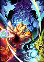 Rule 34 | 4boys, absurdres, broly (dragon ball super), clenched teeth, crossed arms, dragon ball, dragon ball super, dragon ball super broly, dragonball z, fangs, fingernails, gogeta, halo, highres, janemba, looking at viewer, multiple boys, muscular, muscular male, omega shenron, open mouth, rykun dsz, sharp fingernails, spiked hair, super saiyan, super saiyan 4, teeth, vest