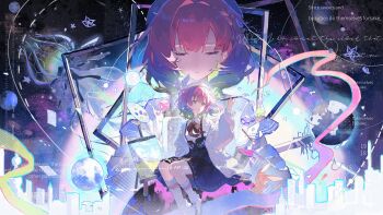 Rule 34 | 1girl, absurdres, beret, bow, bowtie, building, canvas (object), closed eyes, crying, crying with eyes open, gradient hair, hat, highres, jiu gao bomu wang, kneehighs, long sleeves, multicolored hair, multiple views, original, paint, paintbrush, picture frame, pink ribbon, red bow, red bowtie, ribbon, screentones, shirt, sidelocks, sitting, sky, socks, tears, white hat, white shirt, white socks, yellow ribbon