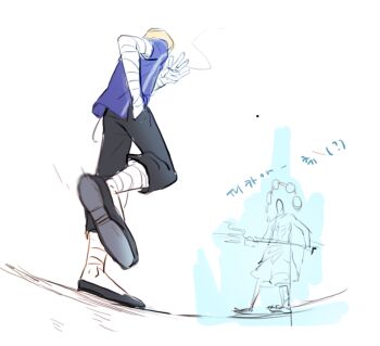 2boys bandages enel fighting male_focus multiple_boys one_piece sanji_(one_piece) shirt skypiea smoking t-shirt yamsong