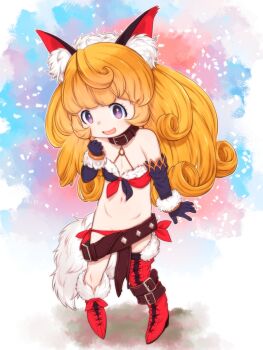 1girl animal_ears bikini charlotte_(seiken_densetsu_3) commentary_request commission curly_hair gloves highres loli long_hair seiken_densetsu seiken_densetsu_3 skeb_commission solo swimsuit teruki_kuma