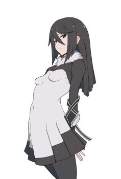 1girl ayu_(ddestiny944) black_dress black_eyes black_hair breasts digimon digimon_story:_cyber_sleuth dress highres kamishiro_yuuko long_hair pantyhose short_dress simple_background small_breasts solo transparent_background two-tone_dress white_dress