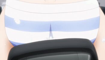 1girl 2010s animated animated_gif ass ass_shake bakuon!! bikini breasts cleavage close-up large_breasts motor_vehicle motorcycle soap solo striped_bikini striped_clothes suzunoki_rin swimsuit tsurime