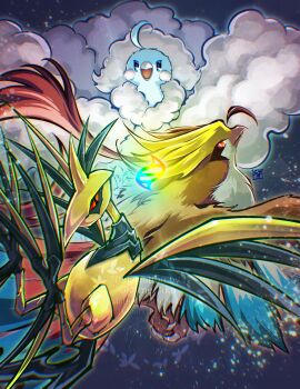 absurdres altaria animal_focus bird bright_pupils closed_mouth commentary_request fluffy gen_1_pokemon gen_2_pokemon gen_3_pokemon gold_skin highres mega_altaria mega_evolution_symbol mega_pidgeot mega_pokemon mega_skarmory metal_skin nintendo no_humans okame_miko open_mouth pidgeot pokemon pokemon_(creature) pokemon_focus red_eyes skarmory slit_pupils talons watermark white_pupils