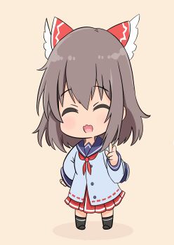 absurdres astridlibre black_socks brown_hair chibi closed_eyes cremy_background highres non-web_source smile socks