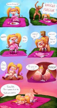 1boy 1girl absurdres after_rape aftersex alternate_costume anal ass bag blonde_hair blush breasts bukkake bush clenched_teeth clothed_male_nude_female comic constricted_pupils cum cum_in_ass cum_in_pussy cum_inflation cum_on_ass cum_on_body cum_on_hair dress english_text fucked_silly grabbing_another's_breast groping hetero highres huge_ass huge_filesize inflation large_breasts mary_janes molestation muchaburikko nipples nude nudist outdoors outta_sync paper_bag picnic picnic_basket rape scene_reference screaming sex sex_from_behind shoes shortstack size_difference spanking teeth thighhighs torn_clothes twintails vaginal white_thighhighs wide-eyed youkai_watch youkai_watch_3 youkai_watch_world