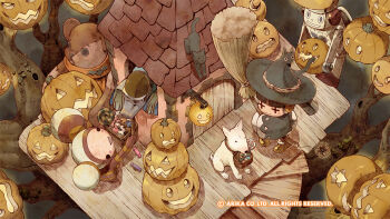 Rule 34 | + +, 1girl, black dress, broom, candy, cat, closed mouth, dog, dress, food, full body, halloween, hat, headphones, highres, long sleeves, official art, official wallpaper, open mouth, pumpkin, robot, smile, technictix, tree, witch hat