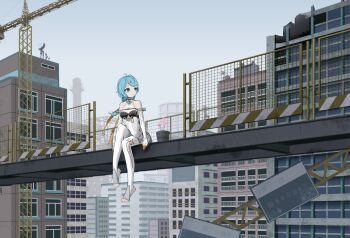 1girl absurdres barefoot blue_hair bodysuit detached_sleeves highres loadhe seed_(zenless_zone_zero) self-upload sitting toes zenless_zone_zero