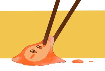 blush_stickers chopsticks food highres kirby_(series) nintendo no_humans purano7 simple_background slime_(substance) two-tone_background waddle_dee warm_colored white_background yellow_background
