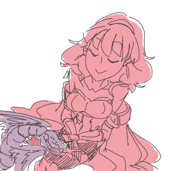 bare_shoulders celica_(fire_emblem) closed_eyes dragon earrings fire_emblem fire_emblem_echoes:_shadows_of_valentia grima_(fire_emblem) hands_on_lap jewelry limited_palette nintendo simple_background tiara