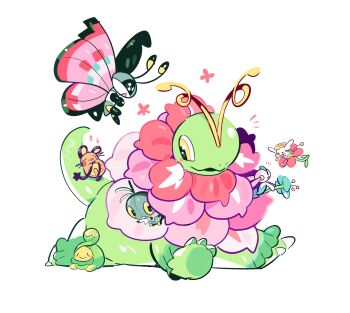 Rule 34 | absurdres, antennae, blue flower, budew, closed eyes, commentary request, dedenne, flabebe, flabebe (red flower), floette, floette (blue flower), flower, gen 2 pokemon, gen 4 pokemon, gen 6 pokemon, gogeyama, happy aura, highres, holding own tail, looking to the side, lying, mega meganium, mega pokemon, meganium, nintendo, notice lines, on stomach, open mouth, pink flower, pokemon, pokemon (creature), pokemon focus, red flower, scatterbug, sideways glance, simple background, sleeping, tail, vivillon, vivillon (meadow), white background, yellow eyes, zzz
