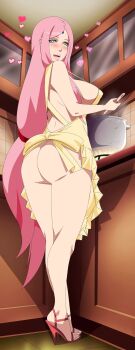1girl apron ass blush boruto:_naruto_next_generations breasts cyberunique green_eyes haruno_sakura highres long_hair naruto_(series) open_mouth pink_hair solo