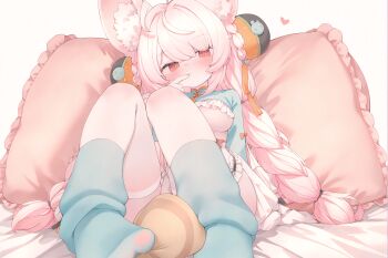 1girl absurdres ahoge animal_ear_fluff animal_ear_piercing animal_ears blush braid bright_pupils furry furry_female hair_ornament highres juixy long_hair looking_at_viewer open_mouth original pink_fur pink_hair rabbit_ears rabbit_girl red_eyes shirt short_eyebrows solo thick_eyebrows twin_braids white_pupils zenless_zone_zero zhao_(zenless_zone_zero)