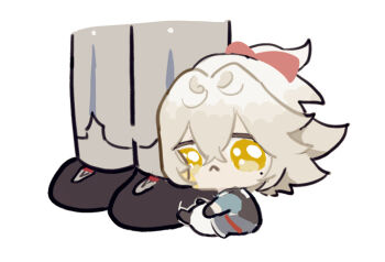 1other aged_down chibi chibi_only honkai:_star_rail honkai_(series) jing_yuan long_hair male_focus mississipping ponytail simple_background sitting white_background white_hair yellow_eyes