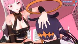 1boy 2girls 3d animated artist_name assisted_fellatio breasts cleavage deepthroat delalicious3 fellatio gagging gloves halo hand_on_another&#039;s_head hetero hololive hololive_english large_breasts long_hair mori_calliope multiple_girls ninomae_ina&#039;nis oral penis pink_hair pixiewillow pointy_ears purple_eyes purple_hair red_eyes sexual_coaching sound tagme thenaysayer34 tyviania video virtual_youtuber vranimeted