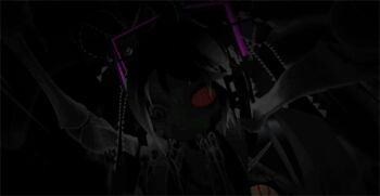 1girl 3d android animated animated_gif blinking bone calne_ca_(deino) chelicerae creepy deino_(deino3330) female_focus glowing glowing_eye hair_ribbon headset heterochromia isopod looking_up lowres ribbon saikin_osen_-_bacterial_contamination_-_(vocaloid) solo spot_color twintails vocaloid