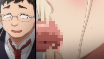 10s 1girl 2019 2boys animated animated_gif anime_screenshot blonde_hair blush breasts bunnywalker censored earrings fat fat_man fellatio glasses gyaru jacket jewelry kurashiki_reina lips lipstick long_hair makeup mensroom multiple_boys necktie onlookers oral penis public_restroom saimin_seishidou school school_uniform shirt sweat t-rex_(animation_studio) tagme tanaka_hajime_(saimin_seishidou) ugly_bastard white_shirt