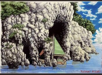 aizaki_katsumi artist_name boat cave cloud grandia grandia_iii official_art water watercraft