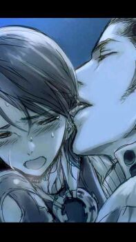 00s 1boy 1girl age_difference balflear blush brown_hair ear_licking earrings final_fantasy final_fantasy_xii jewelry jpeg_artifacts larsa_ferrinas_solidor letterboxed licking tongue yaoi