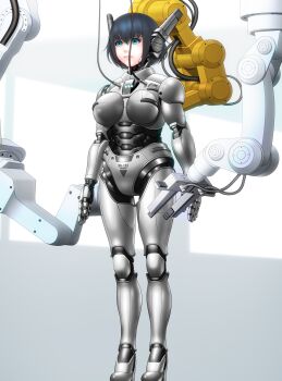 android arms_at_sides breasts expressionless green_eyes high_heels highres lips machinery mechanical_ears mechabare nemoinu original plug robot standing wire