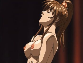 00s 1girl 2002 anal animated animated_gif bible_black bible_black_night_of_the_walpulgiss bouncing_breasts breasts brown_hair closed_eyes completely_nude cowgirl_position hair_ornament imari_kurumi implied_sex large_breasts nipples nude ponytail ritual sex side_ponytail straddling sweat tagme