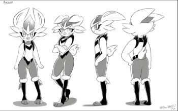 1girl animal_feet animal_hands animal_nose animated arm_at_side arms_at_sides artist_name audible_music averting_eyes back ben-day_dots blush body_fur character_name cinderace closed_mouth crossed_arms ears_down female_focus flat_chest from_side furry furry_female gen_8_pokemon greyscale groin half-closed_eyes hand_on_own_hip happy heel_up j.jama looking_at_viewer looking_to_the_side making-of monochrome motion_lines multiple_views nervous nintendo notice_lines open_mouth pokemon pokemon_(creature) profile rabbit_ears rabbit_girl rabbit_tail screentones short_hair short_tail sideways_glance signature simple_background smile sound sweat tail tail_wagging tsundere twitter_username video white_background