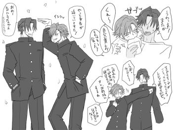 2boys aged_down comic eroe flashback greyscale hasumi_souji_(eroe) igarashi_kyou_(eroe) monochrome multiple_boys seitenkango._shinyuu_to short_hair translation_request