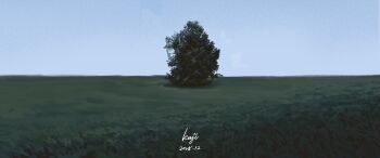 absurdres artist_name dated grass highres horizon meadow no_humans original outdoors overcast scenery sky tree yorukuji