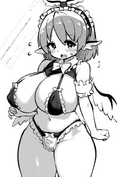 akure_ekuto alternate_costume breasts highres large_breasts lingerie monochrome mystia_lorelei touhou underwear