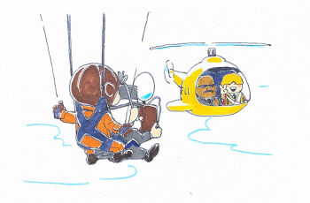 Rule 34 | 4boys, aircraft, akahanadragon, bald, blonde hair, blush stickers, camera man (mother 2), dark-skinned male, dark skin, facial hair, formal clothes, gloves, hat, helicopter, helmet, mother (series), mother 2, multiple boys, mustache, nintendo, open mouth, parachute, porky minch, smile, suit, sunglasses, thumbs up, v