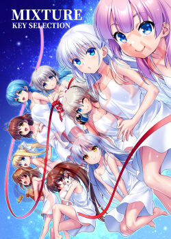 Rule 34 | air (visual novel), angel beats!, barefoot, blonde hair, blue hair, brown hair, camcorder, charlotte (anime), clannad, commentary request, company connection, crossover, dress, furukawa nagisa, grey hair, hoshino yumemi, kagari (rewrite), kamio misuzu, kamisama ni natta hi, kanon, key (company), little busters!, long hair, looking at viewer, low twintails, multiple crossover, naruse shiroha, natsume rin, night, night sky, planetarian, ponytail, purple hair, red ribbon, rewrite, ribbon, sample watermark, satou hina (kamisama ni natta hi), short hair, sky, spaghetti strap, summer pockets, tachibana kanade, tomori nao, trait connection, tsukimiya ayu, twintails, video camera, watermark, white dress, zen (kamuro)