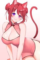 Rule 34 | 1girl, animal ears, blush, breasts, cat ears, cat tail, china dress, chinese clothes, closed mouth, dress, fyirkingdomsis, gift art, heterochromia, highres, indie virtual youtuber, large breasts, pink eyes, pinky mikaori, purple eyes, red dress, red hair, red tail, second-party source, smile, tail, virtual youtuber