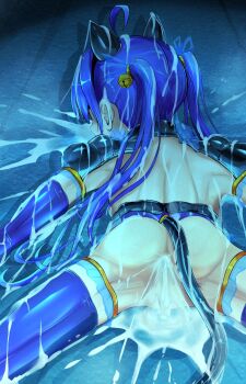 1girl after_anal after_fellatio after_vaginal aftersex ass blue_hair bukkake clothed_sex cum cum_in_ass cum_in_pussy cum_on_body cum_on_hair cum_on_lower_body cum_on_upper_body long_hair lying original partially_undressed twintails