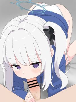 1boy 1girl animated ass bar_censor blue_archive blush censored clothed_female_nude_male fellatio hair_ribbon halo heart heart-shaped_pupils highres jacket loli miyako_(blue_archive) nude oral panties purple_eyes ribbon symbol-shaped_pupils tagme tenuwi track_jacket underwear video white_hair white_panties