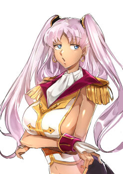 1girl blue_eyes breasts catherine_sabathra code_geass code_geass:_dakkan_no_roze highres large_breasts long_hair midriff pink_hair sideboob twintails