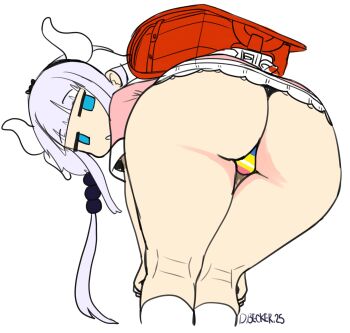 1girl absurdres ass ass_focus backpack bag blue_eyes dimitri_becker dragon_girl dragon_horns dress expressionless from_behind hair_ornament hairband highres horns huge_ass kanna_kamui kobayashi-san_chi_no_maidragon kyojiri_loli loli long_hair long_twintails looking_at_viewer looking_back panties randoseru sketch socks solo striped_clothes striped_panties thick_thighs thighs twintails underwear