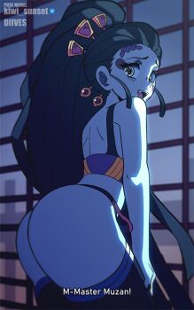 1girl animated animated_gif ass ass_shake black_hair black_thighhighs body_markings breasts cleavage corset crotch_seam daki_(kimetsu_no_yaiba) diives fang jewelry kimetsu_no_yaiba large_breasts lips nail_polish navel open_mouth panties side-tie_panties thighhighs underwear yellow_eyes