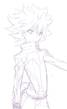 10s 1boy hugh_(pokemon) jacket male_focus monochrome nakamura_sandayo nintendo pokemon pokemon_bw2 short_hair solo