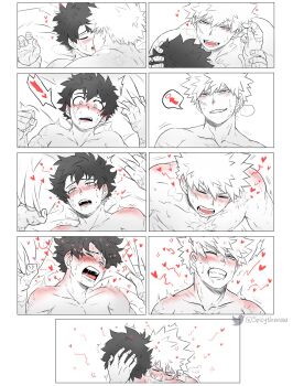 abs anal bakudeku bakugou_katsuki bed_sheet blush boku_no_hero_academia cumming_hard curly_hair freckles highres hug kiss midoriya_izuku moaning nude on_bed pectorals saliva scar sex spicythenaa spiked_hair sweat tongue tongue_kiss yaoi