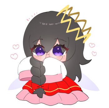 1girl alt_0218 black_hair blush braid chibi crown fairy fairy_wings heart highres kirby_(series) kirby_64 long_hair long_skirt nintendo ripple_star_queen simple_background skirt sleeves_past_wrists white_background wings