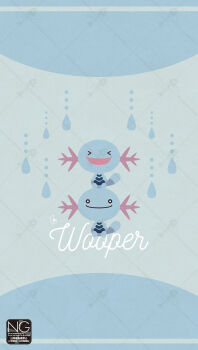 &gt;_&lt; animal_focus closed_mouth gen_2_pokemon highres looking_at_viewer meme_(sleepsheep) nintendo no_humans on_head open_mouth pokemon pokemon_(creature) pokemon_focus pokemon_on_head smile tail water wooper